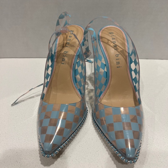 Gianni Bini Renetay Clear Checked Vinyl Heels- Baby Blue - Size 9 - NWT - Picture 2 of 8